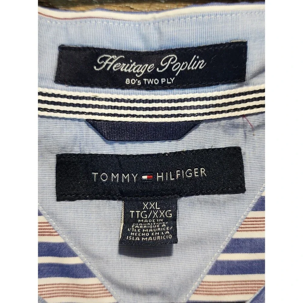 Tommy Hilfiger Shirt Mens 2XL Blue Stripe Heritage Poplin Button Down Casual